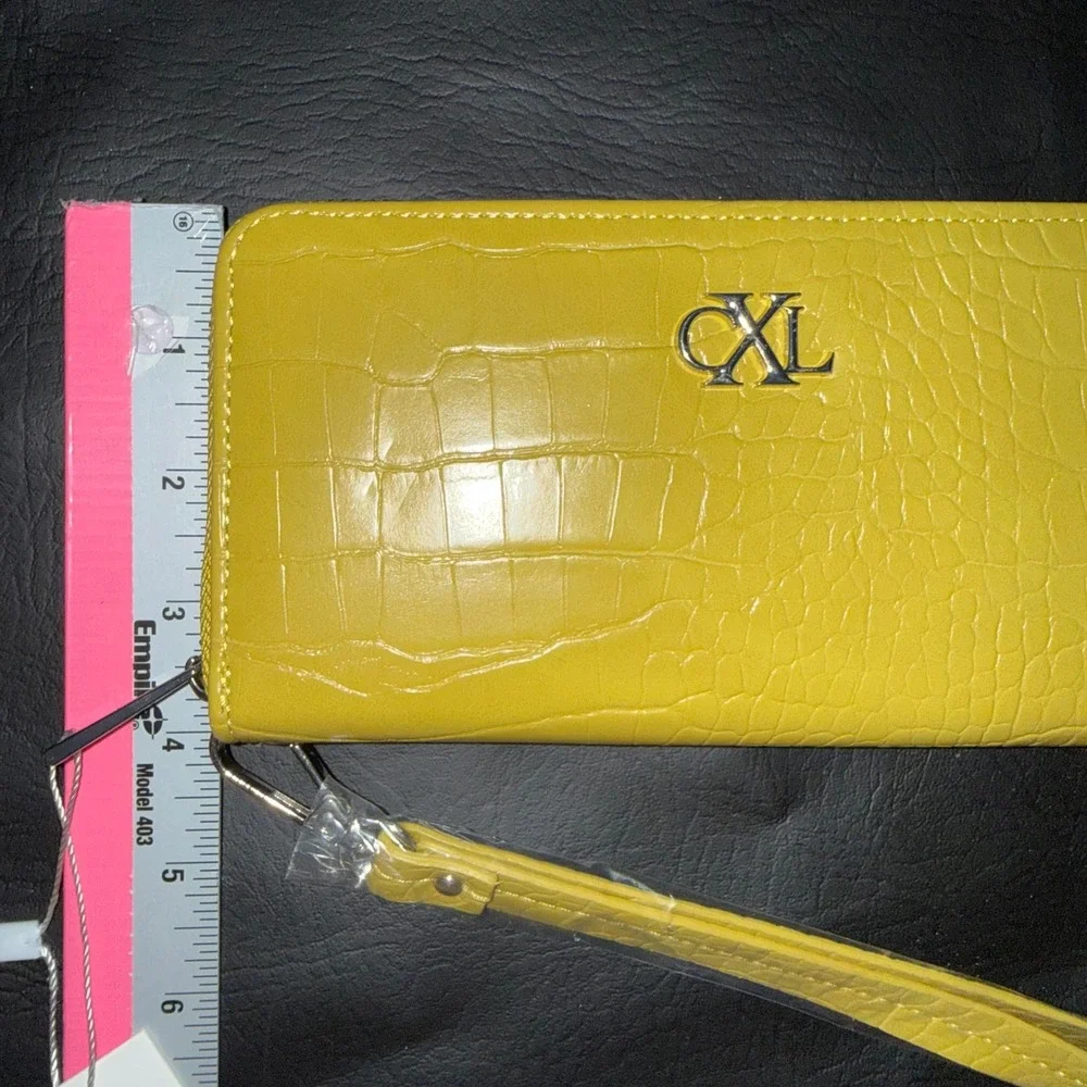 CXL by Christian Lacroix Kara Croco Zip Around Wristlet Wallet Moss Yellow NEW